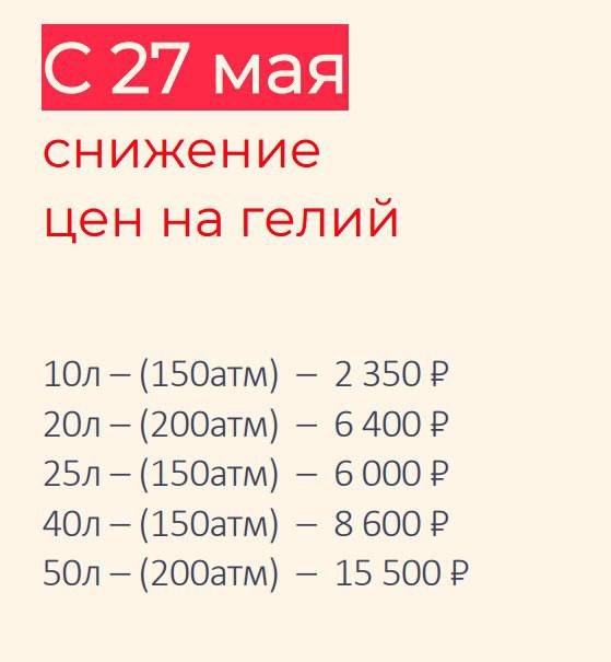 Снижение цен на гелий с 27 мая